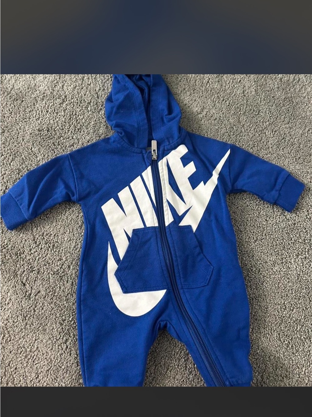 Nike Royal Blue Hooded Baby One-Piece with White Logo